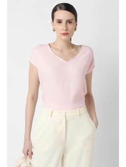 Van Heusen - Women Peach Solid Casual V Neck Top