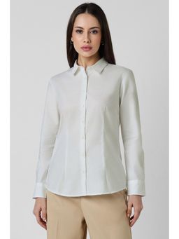 Van Heusen - Women White Self Design Long Sleeves Formal Shirt