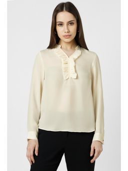 Van Heusen - Women Cream Solid Formal Stylized Neck Top