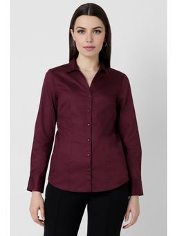 Van Heusen - Women Maroon Regular Fit Solid Formal Shirt