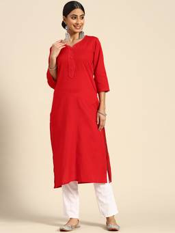 Gerua By Libas - Red Solid Cotton Kurta