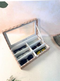 La Trove - Elegant Vegan 6 Slot Sunglass Box Organiser With Glass Top Champagne