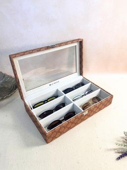 La Trove - Elegant Vegan Designer Leather 6 Slot Sunglass Box Organiser With Glass Top Tan