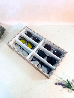 La Trove - Elegant Vegan Designer Leather 6 Slot Sunglass Organiser Tray Champagne