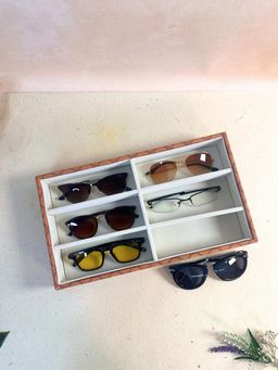 La Trove - Elegant Vegan Designer Leather 6 Slot Sunglass Organiser Tray Tan