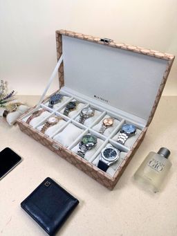 La Trove - Beige Vegan Designer Leather 10 Slot Watch Display Box Case Organiser