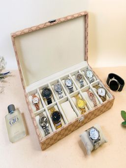 La Trove - Beige Vegan Designer Leather 12 Slot Watch Display Box Case Organiser