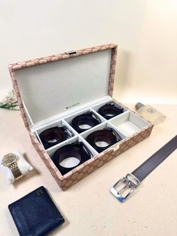La Trove - Beige Vegan Designer Leather 6 Slot Belt & Display Storage Organizer