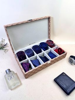 La Trove - Beige Premium Vegan Designer Leather 10 Slot Tie Organizer