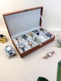 La Trove - Tan Vegan Designer Leather 10 Slot Watch Display Box Case Organiser