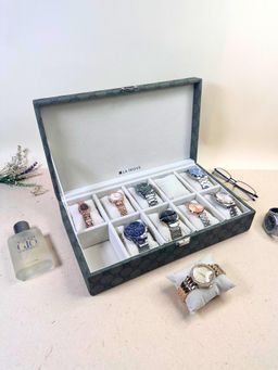 La Trove - Green Vegan Designer Leather 10 Slot Watch Display Box Case Organiser