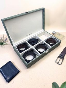 La Trove - Green Vegan Designer Leather 6 Slot Belt & Display Storage Organizer