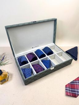 La Trove - Green Premium Vegan Designer Leather 10 Slot Tie Organizer
