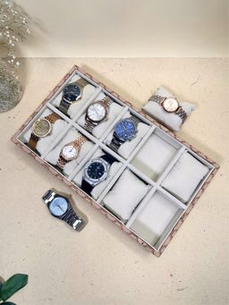 La Trove - Beige Vegan Designer Leather 10 Slot Watch Display Oraganizer