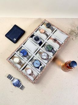 La Trove - Beige Vegan Designer Leather 12 Slot Watch Display Oraganizer