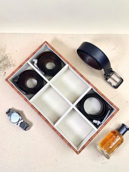 La Trove - Tan Vegan Designer Leather 6 Slot Belt & Display Storage Organizer