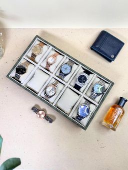 La Trove - Olive Vegan Designer Leather 10 Slot Watch Display Oraganizer