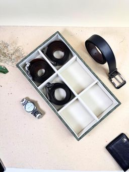 La Trove - Olive Vegan Designer Leather 6 Slot Belt & Display Storage Organizer
