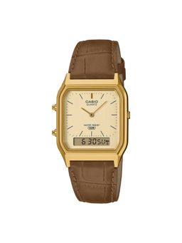 Casio - Unisex Genuine Leather Gold Analog - Digital Casual Watch AQ-230EGL-9ADF (Medium)