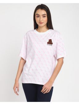 Guess - Womens White Cotton Printed Regular Fit Round Neck Half Sleeve T-Shirt