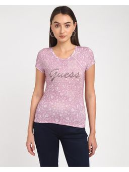 Guess - Womens Pink Cotton Paisley Regular Fit T-Shirt