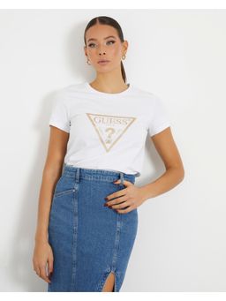 Guess - Womens White Cotton Blend Printed Regular Fit Round Neck Short Sleeve T-Shirt