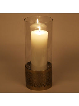 HomeTown - Nyra Metal and Glass Pillar Candle Holder In Gold