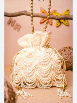 NR by Nidhi Rathi - Embellished Cream Batuas And Potlis