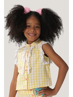 One Friday - Girls Yellow Cotton Checkered Shirts