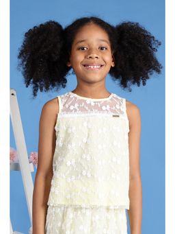 One Friday - Girls Yellow Polyester Embroidered Square Shape Top