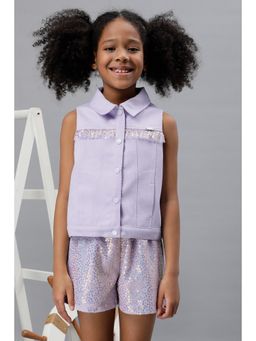 One Friday - Girls Lilac Polyester Collar Shirt