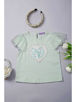 One Friday - Girls Mint Cotton Round Neck Top
