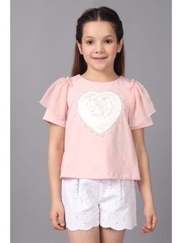 One Friday - Girls Pink Cotton Round Neck Top
