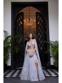 CHARU AND VASUNDHARA - Ella Powder Blue Classic Lehenga with Blouse (Set of 2)