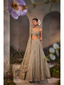 CHARU AND VASUNDHARA - Layla Silver Grey Classic Lehenga with Blouse & Dupatta (Set of 3)