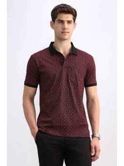 Allen Solly - Men Maroon Print Polo Neck T-shirt