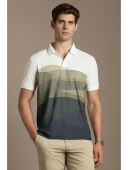 Louis Philippe - Men White Print Polo Neck T-shirt