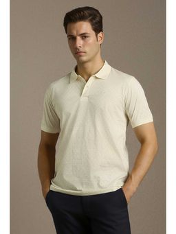 Louis Philippe - Men Beige Print Polo Neck T-shirt
