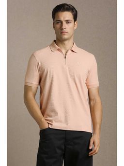 Louis Philippe - Men Peach Textured Polo Neck T-shirt