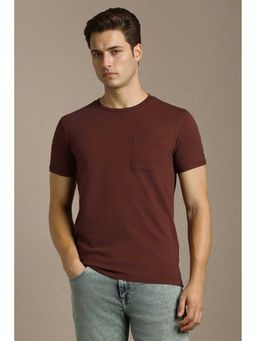 Louis Philippe - Men Maroon Solid Crew Neck T-shirt