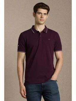 Louis Philippe - Men Purple Solid Polo Neck T-shirt