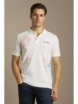 Louis Philippe - Men White Embroidered Polo Neck T-shirt