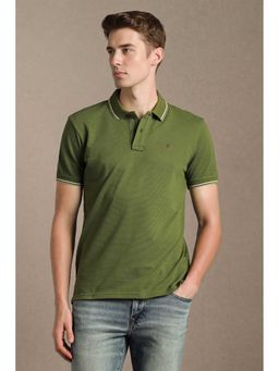 Louis Philippe - Men Olive Solid Polo Neck T-shirt
