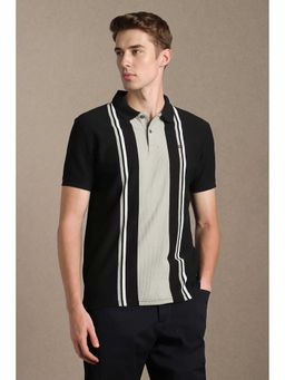 Louis Philippe - Men Black Stripe Polo Neck T-shirt
