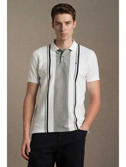 Louis Philippe - Men White Stripe Polo Neck T-shirt