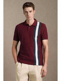 Louis Philippe - Men Maroon Stripe Polo Neck T-shirt