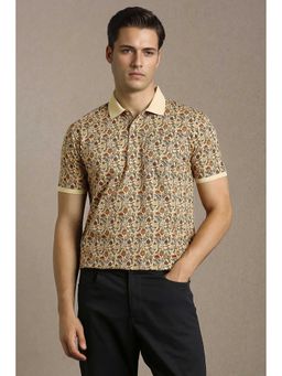 Louis Philippe - Men Beige Print Polo Neck T-shirt