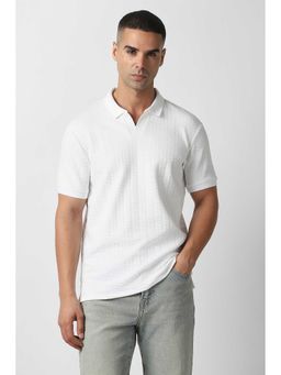 Van Heusen - Men White Textured Polo Neck T-shirt
