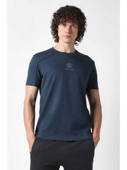 Van Heusen - Men Navy Blue Solid Print Crew Neck T-shirt
