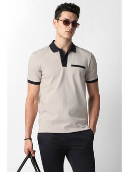 Van Heusen - Men Beige Embroidered Polo Neck T-shirt